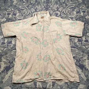 VTG 60s Hallmark Abstract Bronze Button Up Shirt Mens Size Large No Buttons
